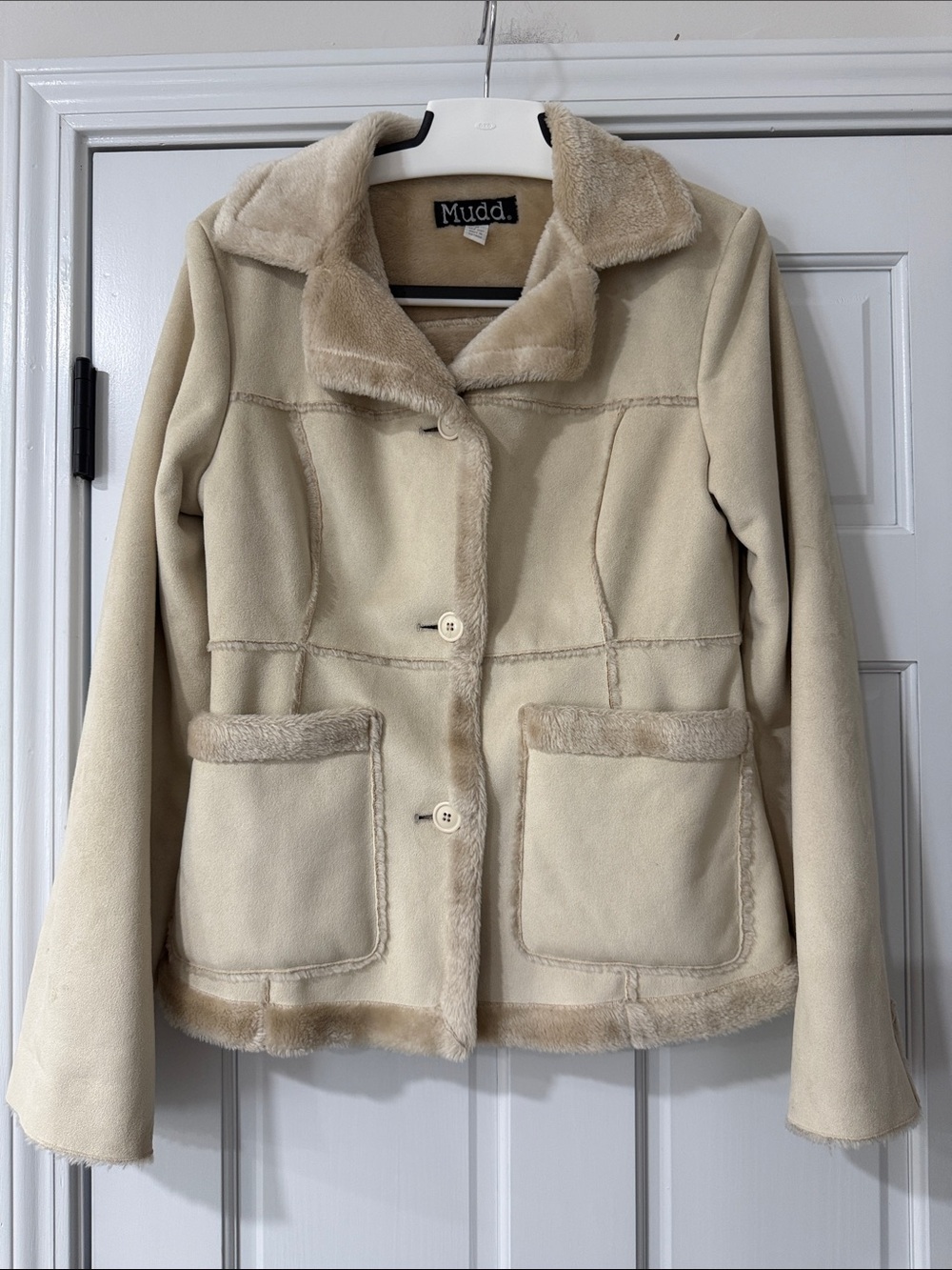 Vintage Mudd 90s Tan Faux Sued Fur Winter Teddy Coat Jacket Size M